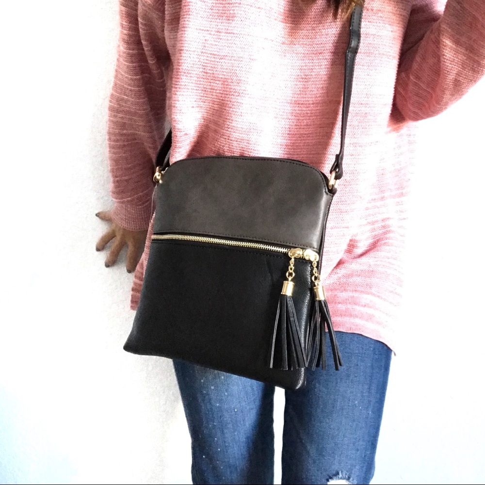 NWT Vegan Leather Color Blocked Crossbody Purse - Picture 1 of 7